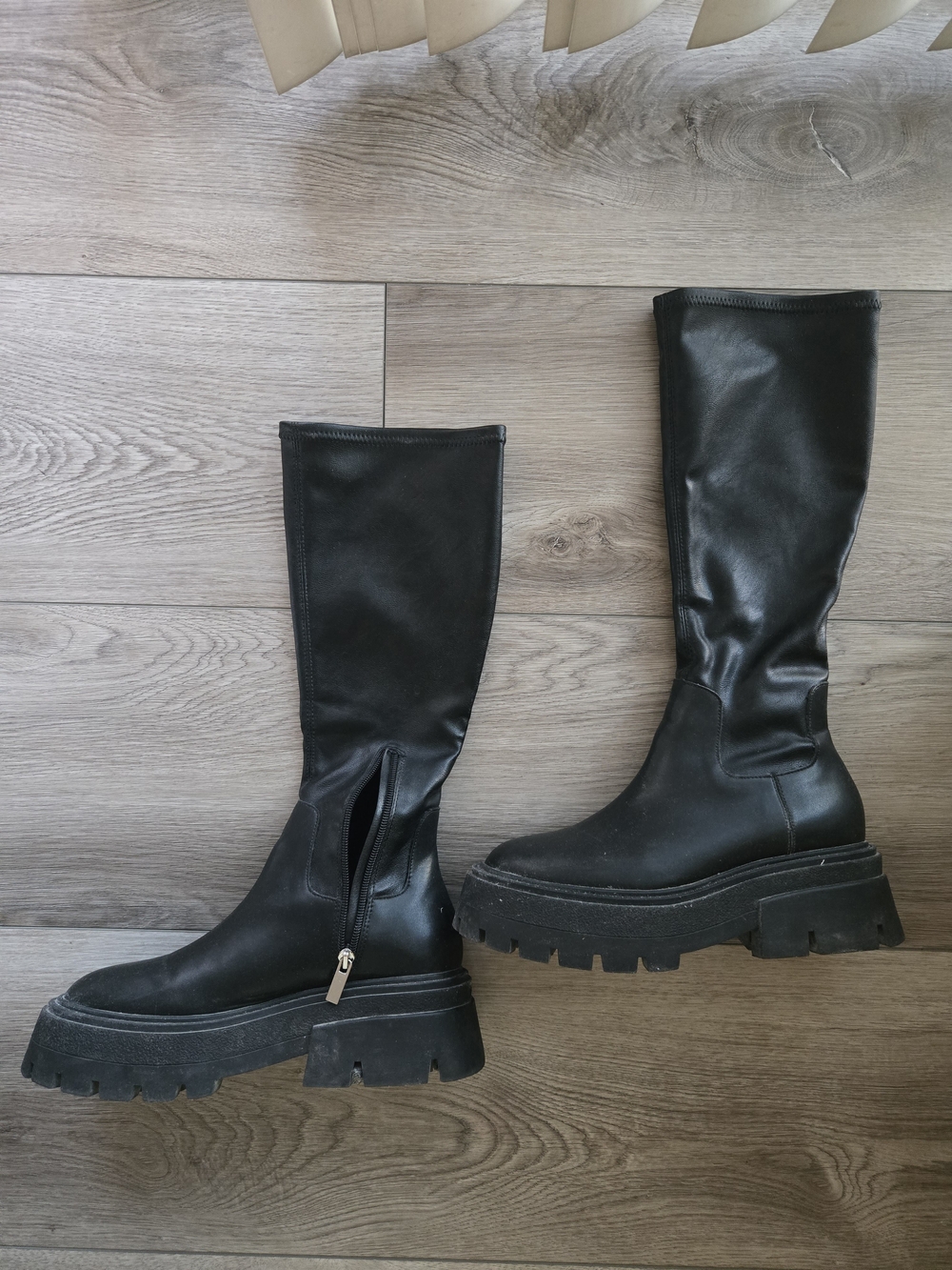 Black Platform Knee-High Boots with Chunky Sole